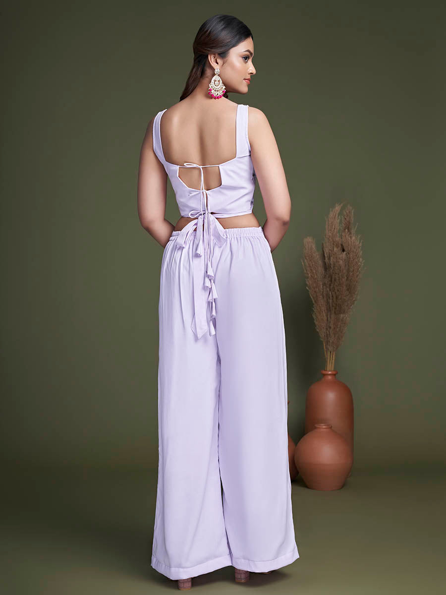 Myra Lavender Koti Style Silk and Georgette Embroidered Palazo Suit