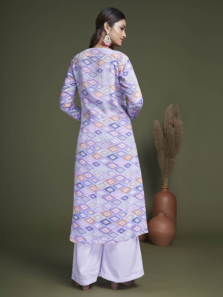 Myra Lavender Koti Style Silk and Georgette Embroidered Palazo Suit