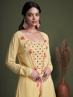 Myra Yellow Koti Style Silk and Georgette Embroidered Palazo Suit