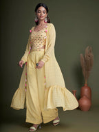 Myra Yellow Koti Style Silk and Georgette Embroidered Palazo Suit