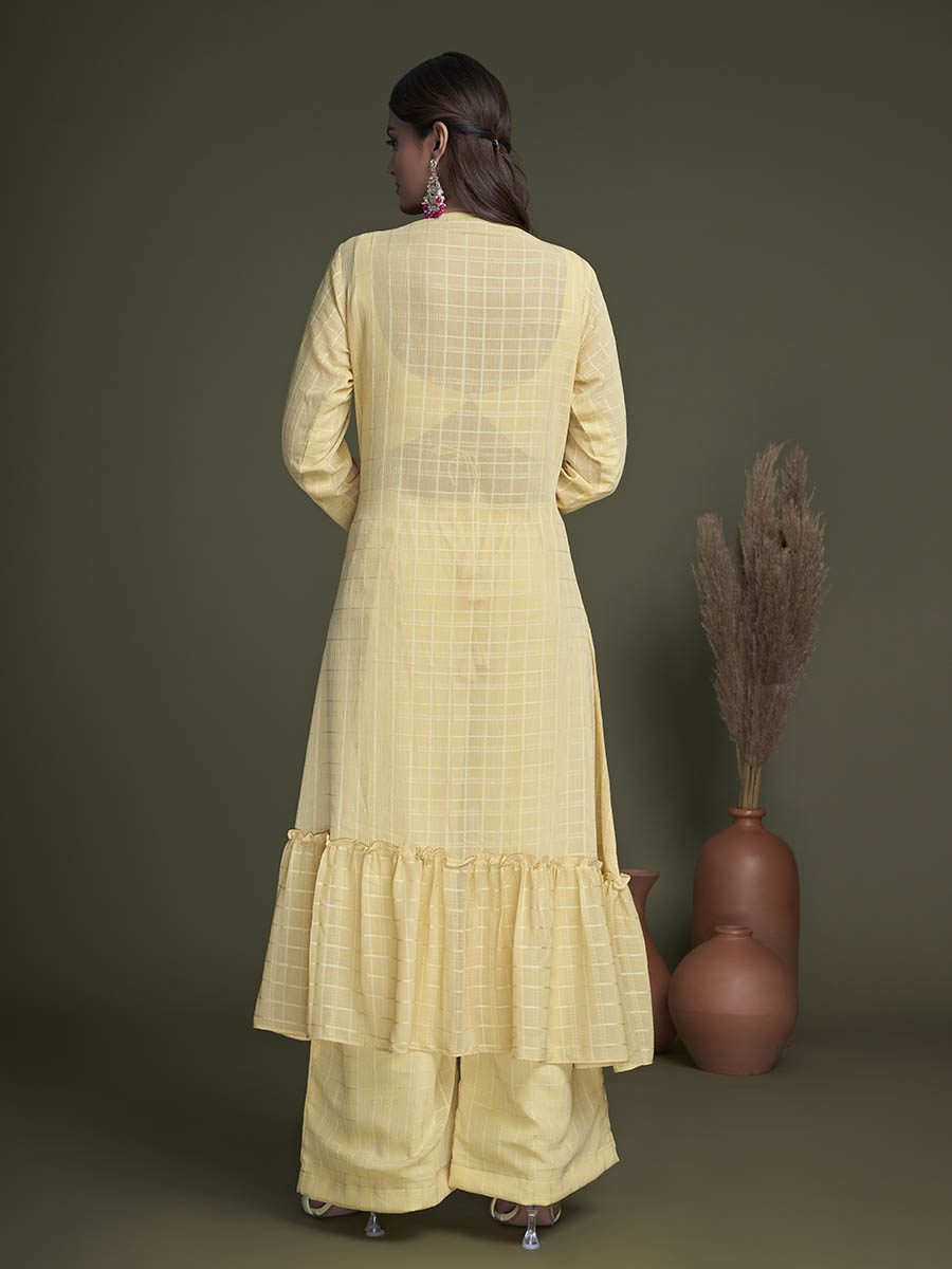 Myra Yellow Koti Style Silk and Georgette Embroidered Palazo Suit