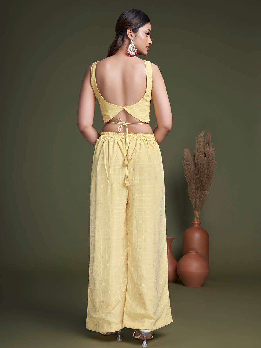 Myra Yellow Koti Style Silk and Georgette Embroidered Palazo Suit