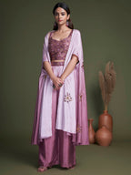 Myra Pink Koti Style Silk and Georgette Embroidered Palazo Suit