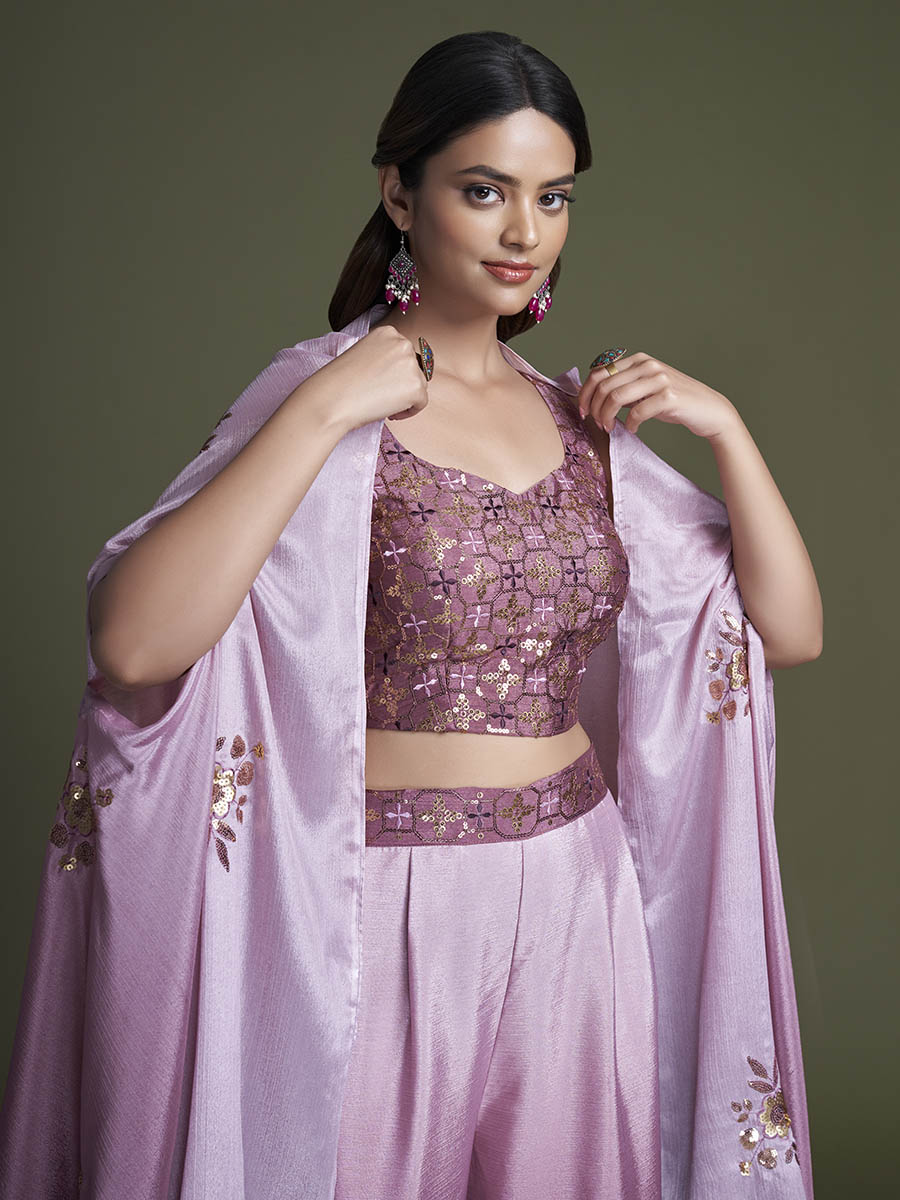 Myra Pink Koti Style Silk and Georgette Embroidered Palazo Suit