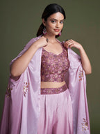 Myra Pink Koti Style Silk and Georgette Embroidered Palazo Suit