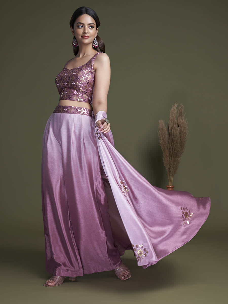 Myra Pink Koti Style Silk and Georgette Embroidered Palazo Suit