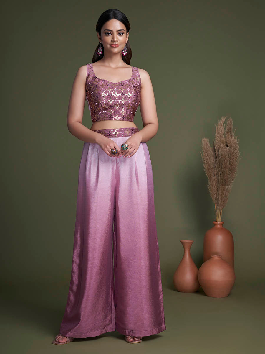 Myra Pink Koti Style Silk and Georgette Embroidered Palazo Suit