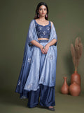 Myra Navy Koti Style Silk and Georgette Embroidered Palazo Suit
