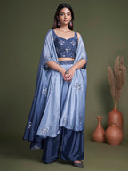 Myra Navy Koti Style Silk and Georgette Embroidered Palazo Suit
