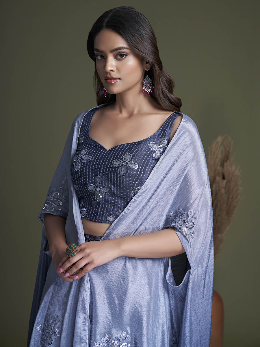 Myra Navy Koti Style Silk and Georgette Embroidered Palazo Suit