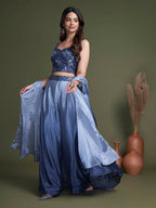 Myra Navy Koti Style Silk and Georgette Embroidered Palazo Suit