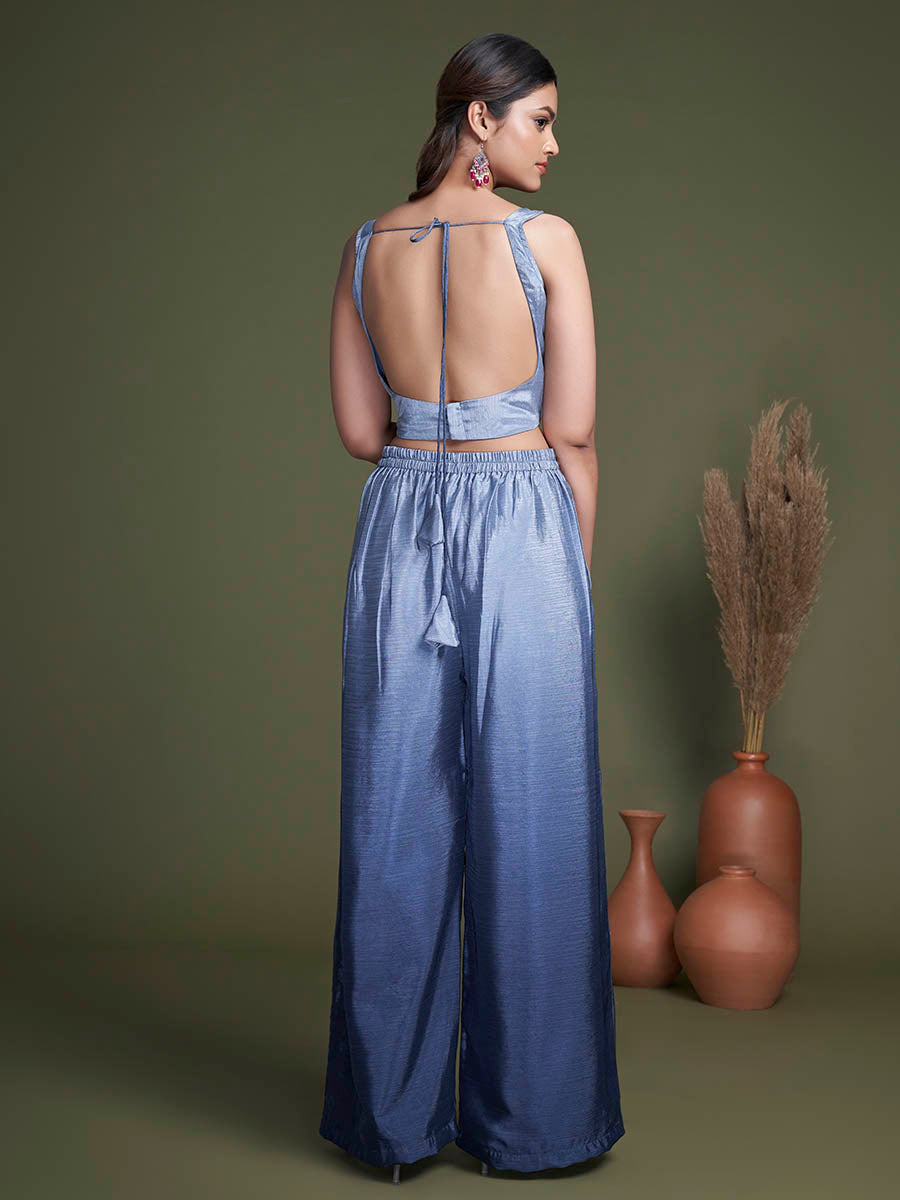 Myra Navy Koti Style Silk and Georgette Embroidered Palazo Suit