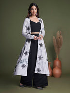 Myra Black and White Koti Style Silk and Georgette Embroidered Palazo Suit