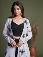 Myra Black and White Koti Style Silk and Georgette Embroidered Palazo Suit