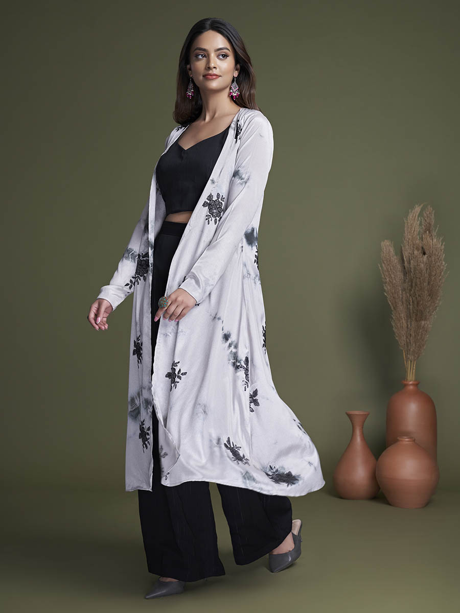 Myra Black and White Koti Style Silk and Georgette Embroidered Palazo Suit