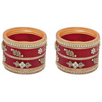 Tehzeeb Creations Bridal Bangle set Wedding punjabi chuda Designer chura Kundan Stone with Pearl Maroon Color choora - Distacart