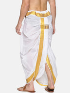 Sethukrishna Men White & Gold-Coloured Solid Readymade Dhoti Pant - Distacart