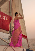 Monjolika Fashion Pink Color Satin Pastel Handloom Weaving Saree - Distacart