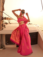 Monjolika Fashion Rani Pink Color Satin Pastel Handloom Weaving Saree - Distacart