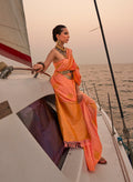 Monjolika Fashion Peach Color Satin Pastel Handloom Weaving Saree - Distacart