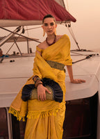 Monjolika Fashion Yellow Color Satin Pastel Handloom Weaving Saree - Distacart