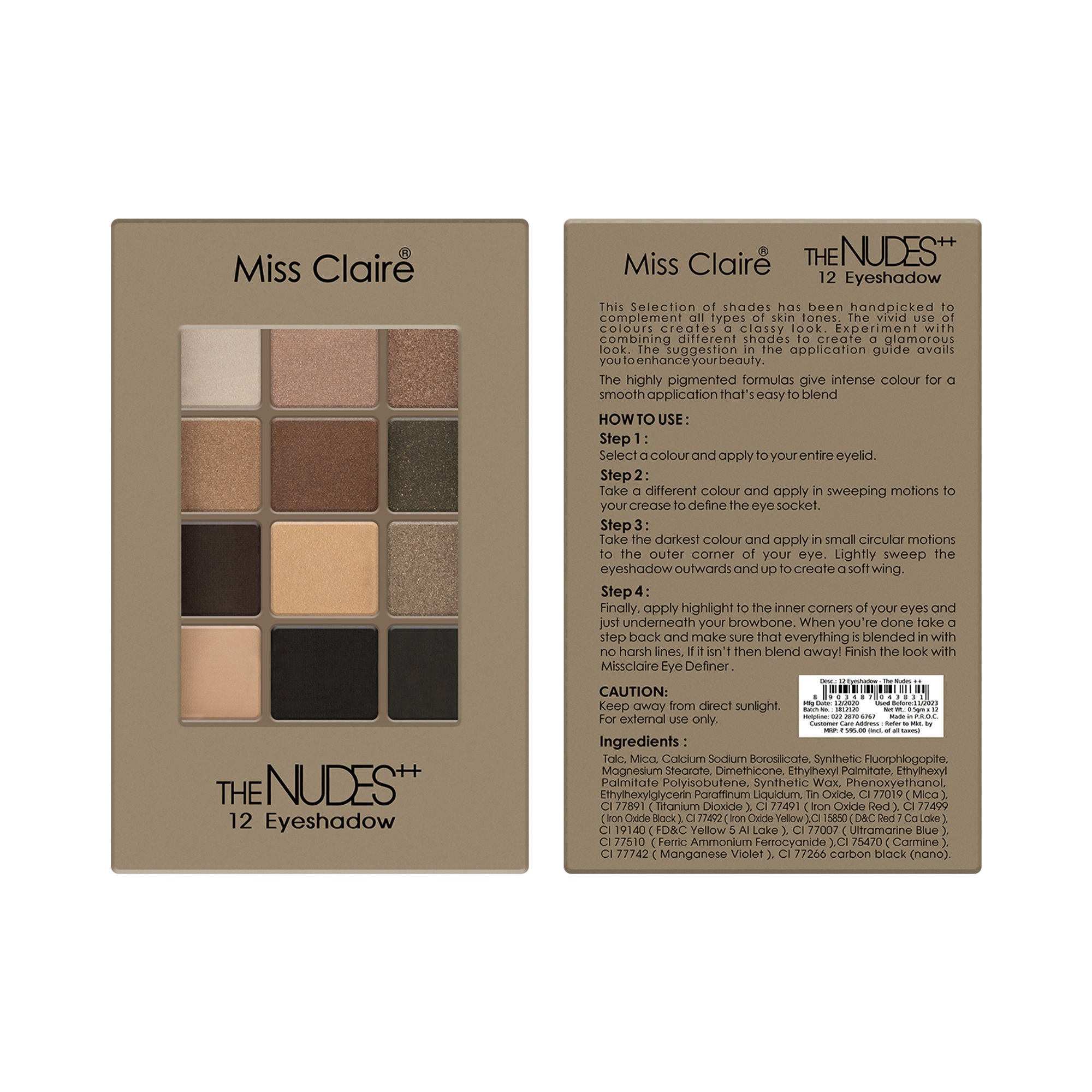 Miss Claire 12 Eyeshadow Kit - The Nudes ++