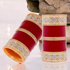 Tehzeeb Creations Bridal Bangle Set Wedding Punjabi Chuda Designer Chura CZ Stone Maroon Color Choora For Women - Distacart