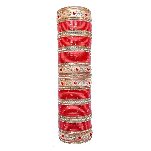 Tehzeeb Creations Bridal Bangle Set Wedding punjabi chuda, Designer chura, Red Acrylic Choora Set for Women - Distacart