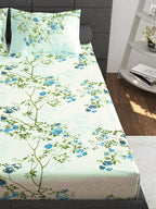 Story@home Ventura Blue & Green Floral Printed 152 TC Queen Bedsheet With 2 Pillow Covers