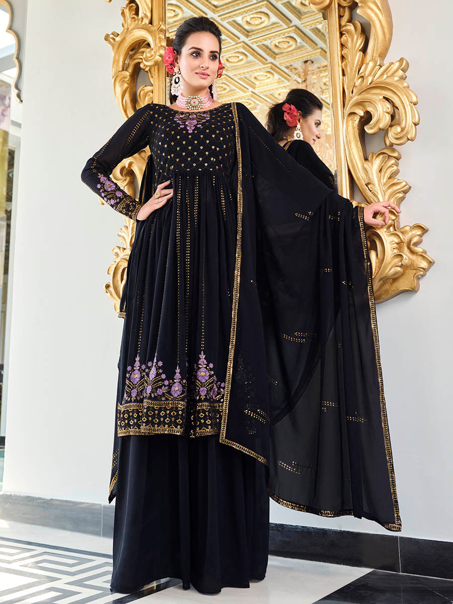 Myra Dark Blue Real Georgette Gharara Suit