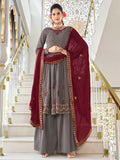 Myra Grey and Wine Real Georgette Gharara Suit