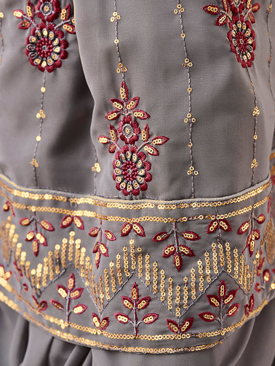 Myra Grey and Wine Real Georgette Gharara Suit