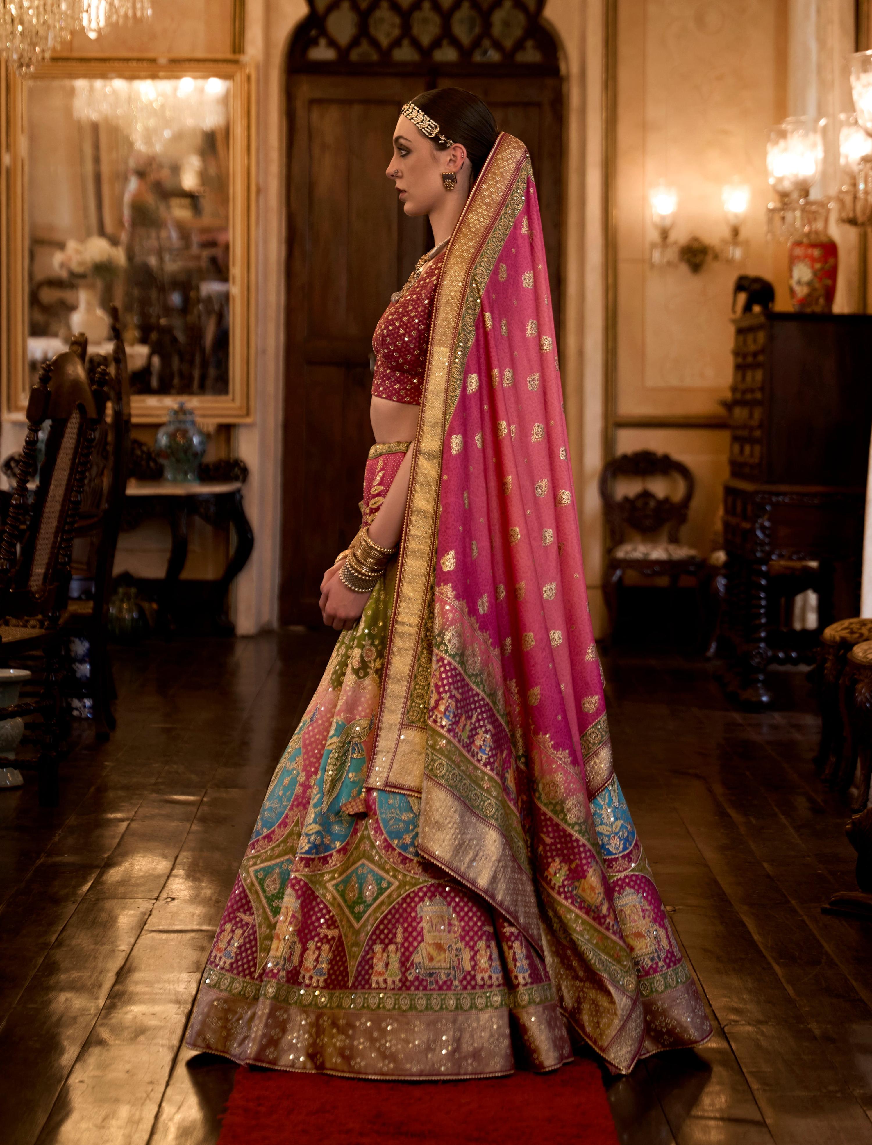 Monjolika Fashion Sequins Pink Colour Rajwadi Silk Readymade Lehenga Choli