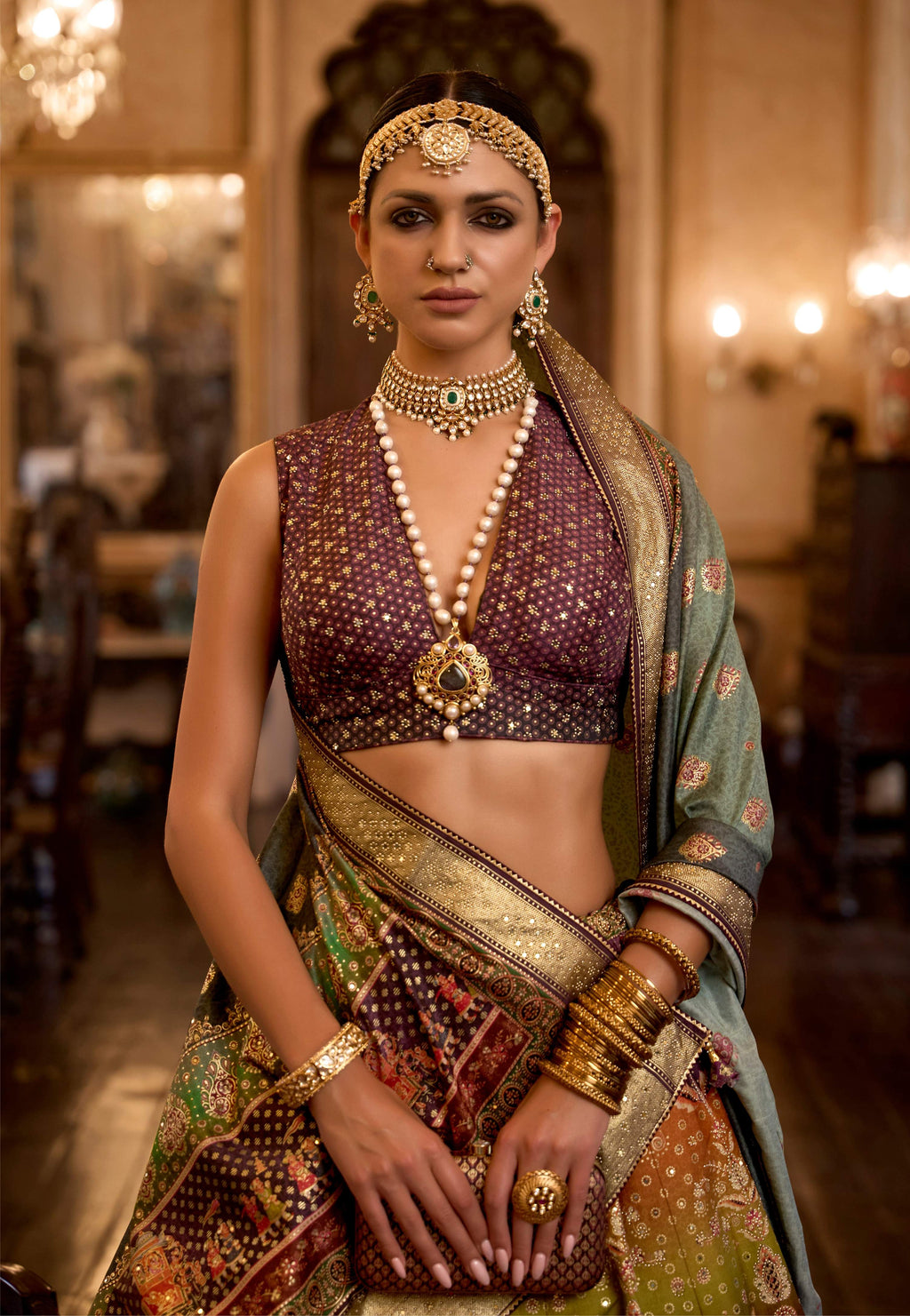 Monjolika Fashion Sequins Wine Colour Rajwadi Silk Readymade Lehenga Choli