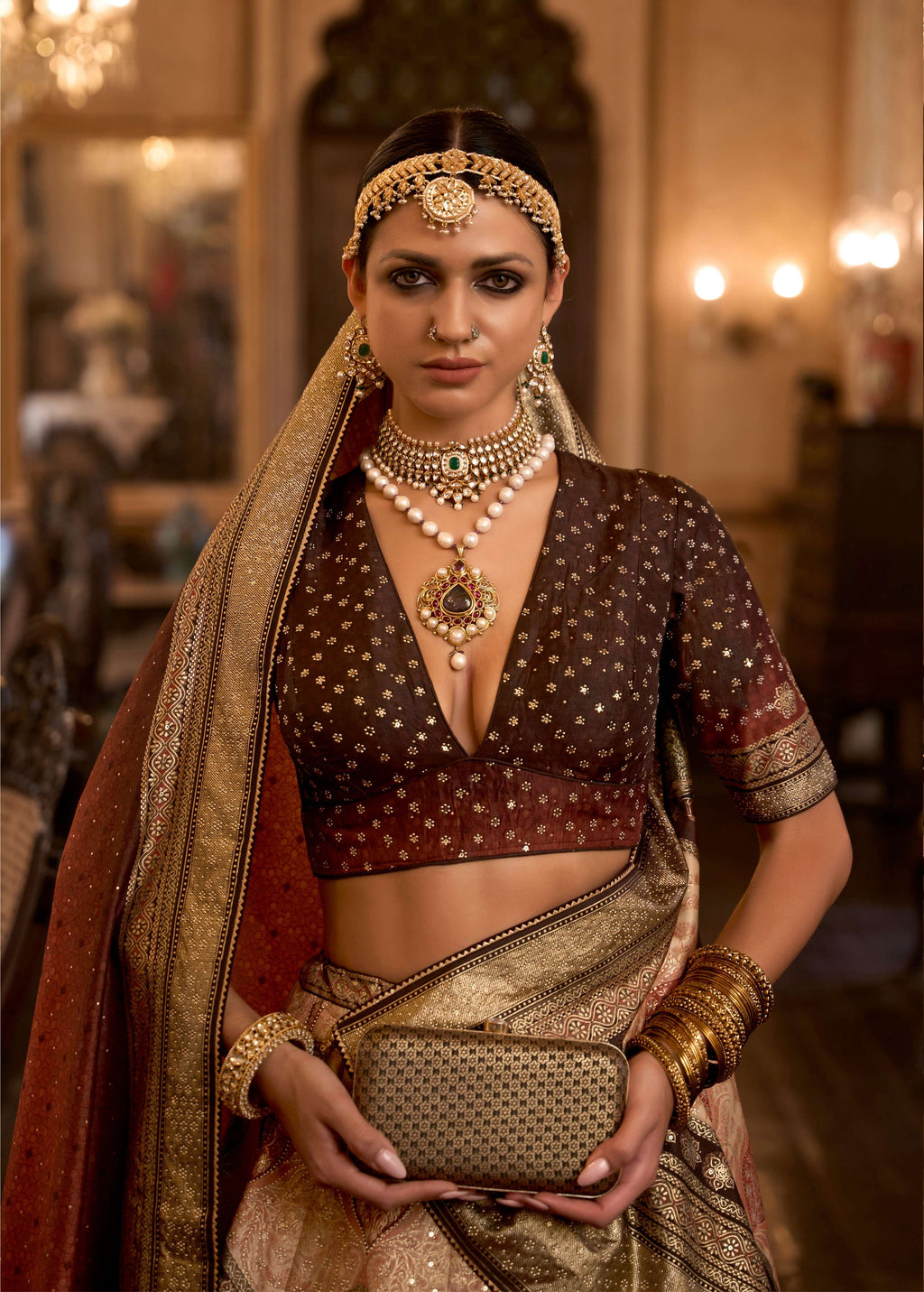 Monjolika Fashion Sequins Peach Colour Rajwadi Silk Readymade Lehenga Choli