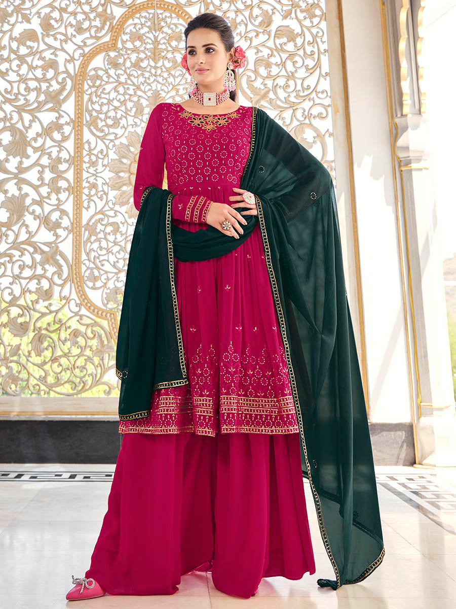 Myra Rani and Green Real Georgette Gharara Suit