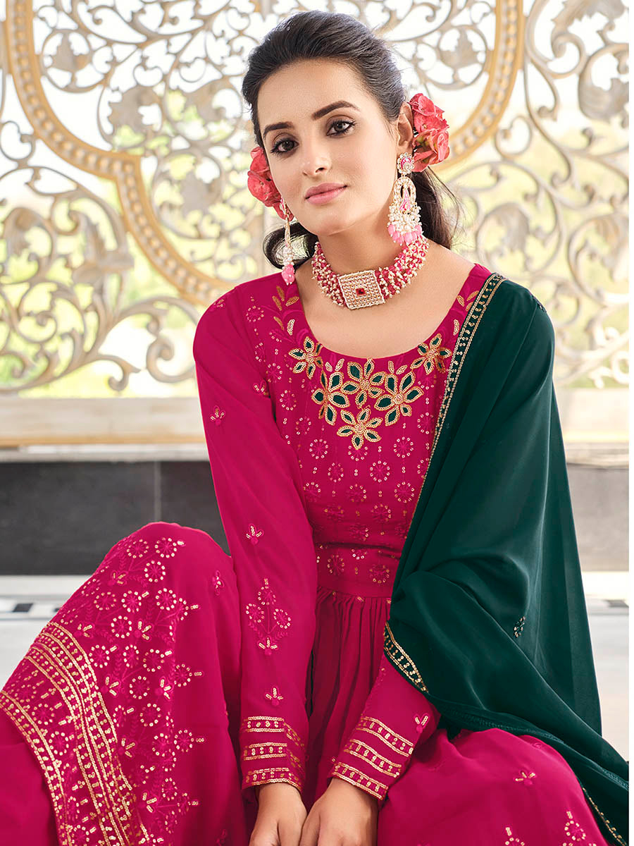 Myra Rani and Green Real Georgette Gharara Suit