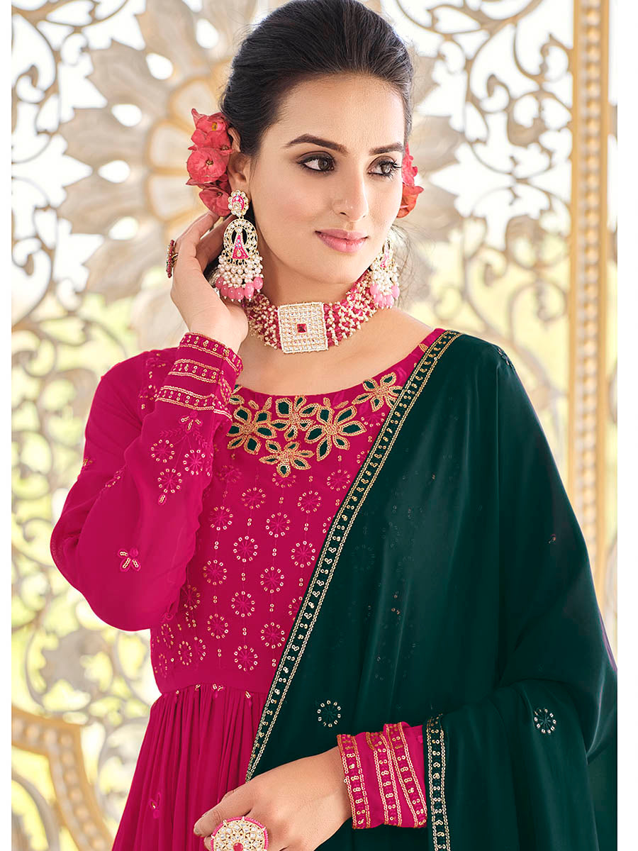 Myra Rani and Green Real Georgette Gharara Suit