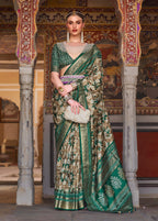 Monjolika Fashion Dark Green Color Silk Ajarak Design Traditional Saree - Distacart