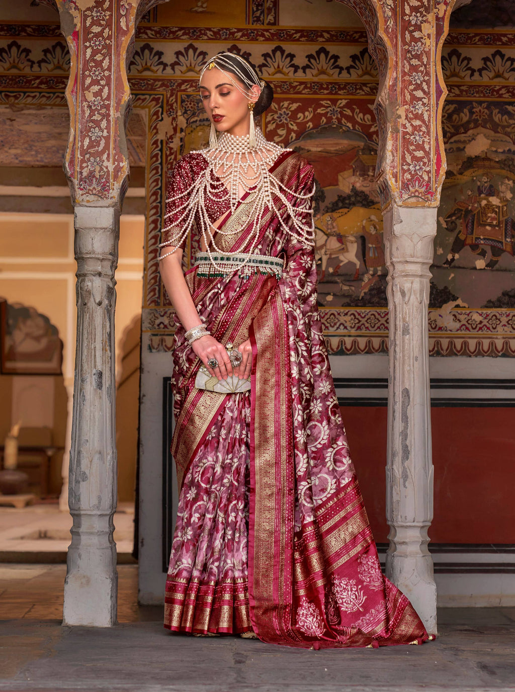 Monjolika Fashion Red Color Silk Ajarak Design Traditional Saree - Distacart