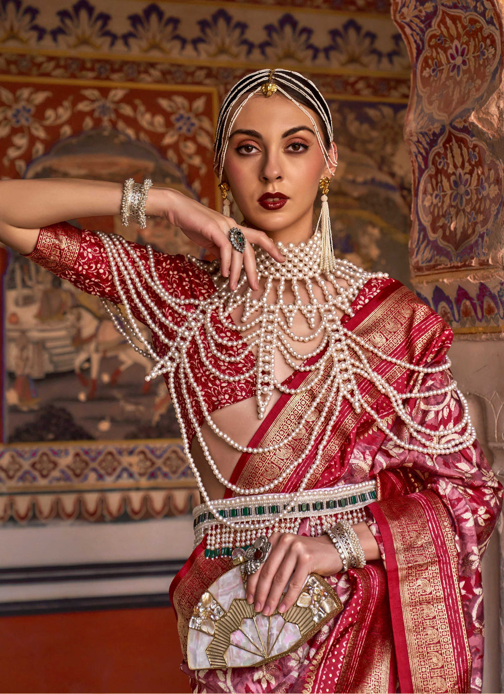 Monjolika Fashion Red Color Silk Ajarak Design Traditional Saree - Distacart