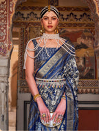 Monjolika Fashion Navy Blue Color Silk Ajarak Design Traditional Saree - Distacart