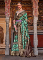 Monjolika Fashion Green Color Silk Ajarak Design Traditional Saree - Distacart