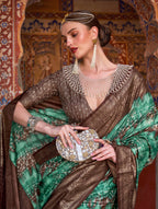 Monjolika Fashion Green Color Silk Ajarak Design Traditional Saree - Distacart