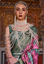 Monjolika Fashion Pink And Green Color Silk Ajarak Design Traditional Saree - Distacart