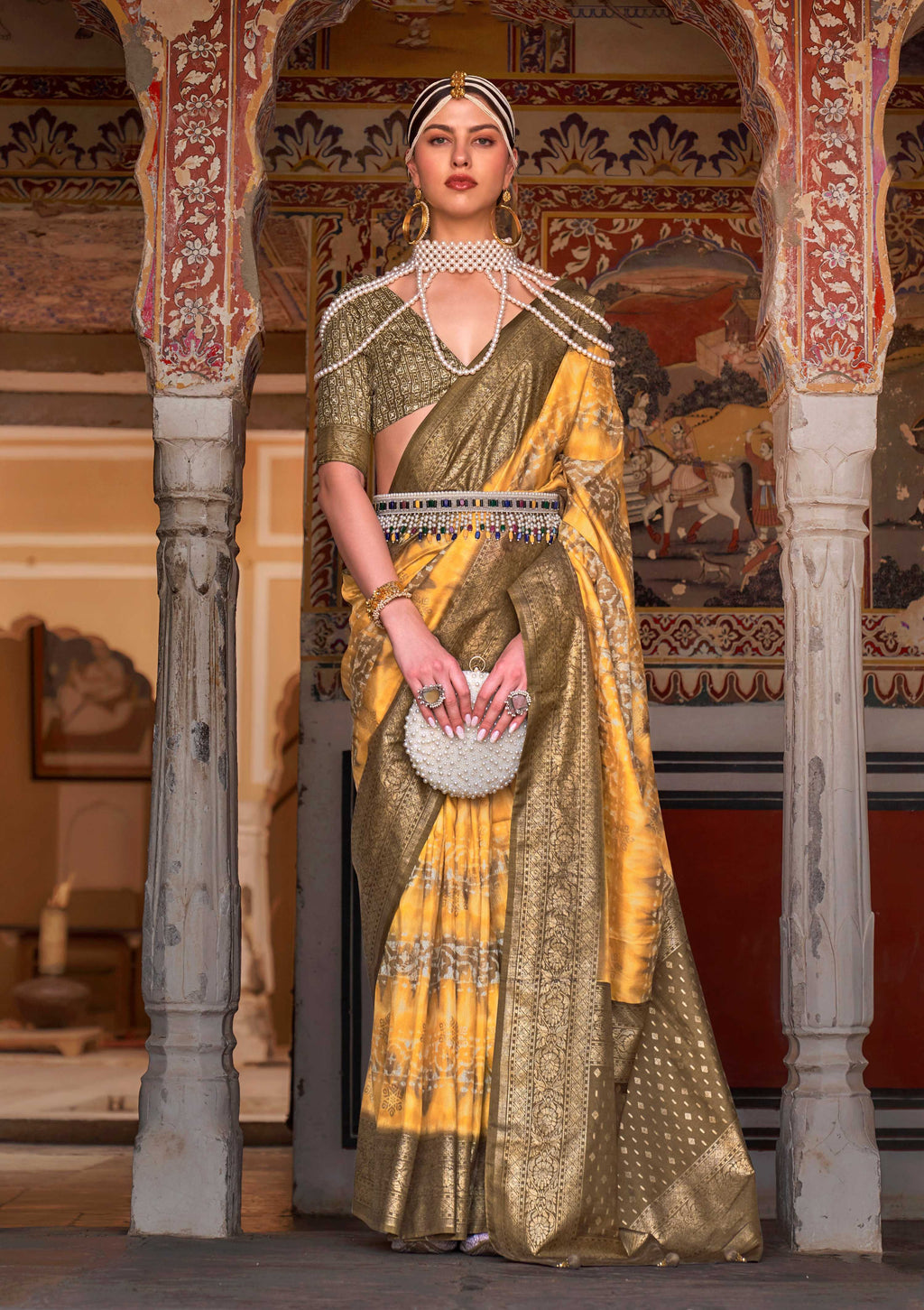 Monjolika Fashion Yellow Color Silk Ajarak Design Traditional Saree - Distacart