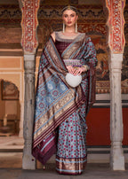 Monjolika Fashion Cobalt Blue Color Silk Ajarak Design Traditional Saree - Distacart