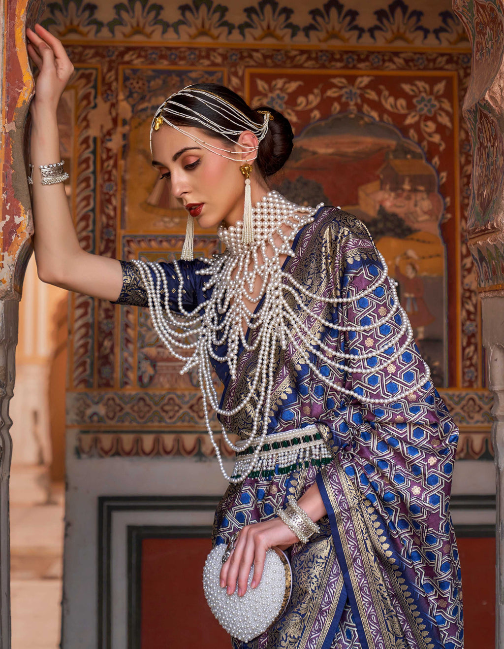 Monjolika Fashion Blue Color Silk Ajarak Design Traditional Saree - Distacart