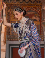 Monjolika Fashion Blue Color Silk Ajarak Design Traditional Saree - Distacart