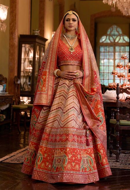 Monjolika Fashion Off White Color Rajwadi Silk Designer Lehenga Choli